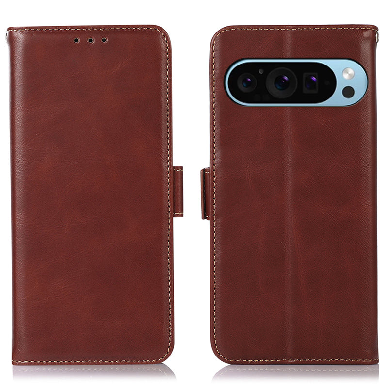 For Google Pixel 9 Wallet Case Crazy Horse Texture Genuine Cow Leather Phone Cover For Google Pixel 9 Wallet Case Crazy Horse Texture Genuine Cow Leather Phone Cover